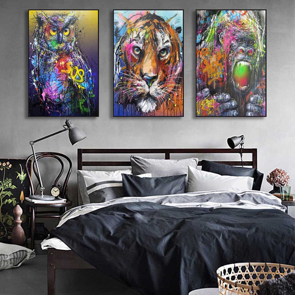 Nordic Street Graffiti Art Animal Canvas Abstract Rabbit Koala Tiger Orangutan Poster Office Living Room Home Decoration Mural No Frame