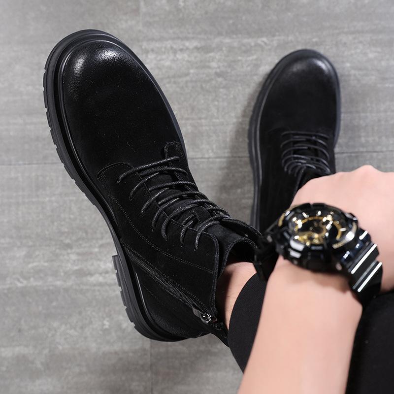 Fashion mens casual stage nightclub cow suede leather boots black trendy autumn winter shoes cowboy platform boot high motorcycle botas