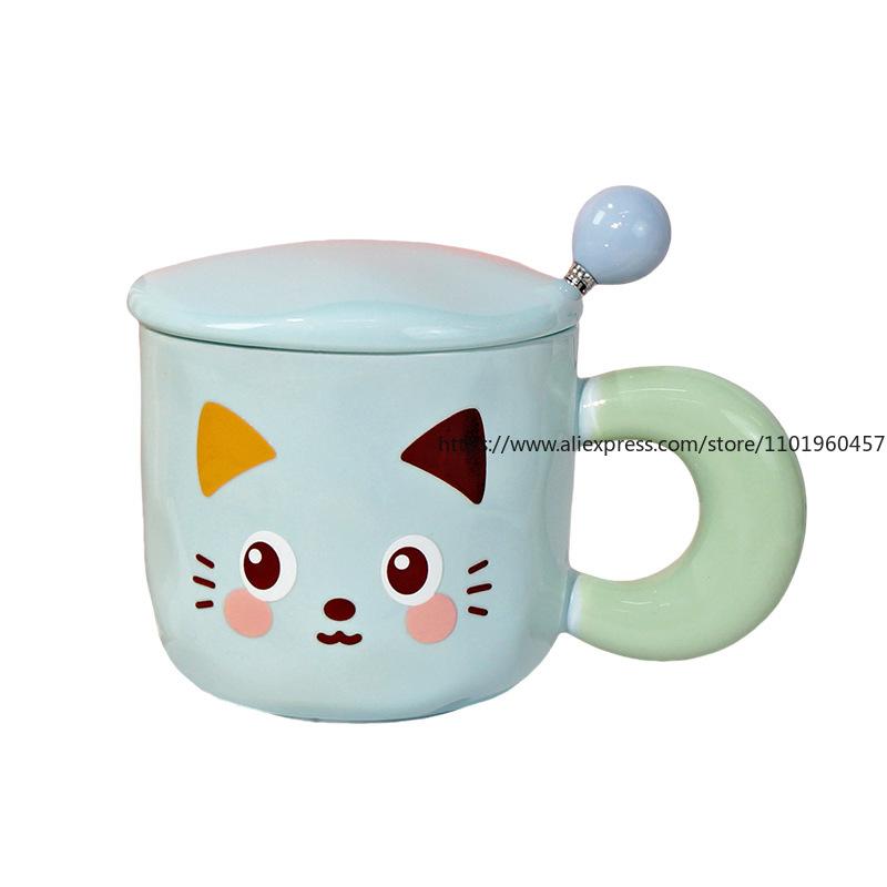 Cute Kitten Mug with Lid, Ceramic Water Cup, Cartoon Birthday Gift, High-value Appearance, Meaningful Present