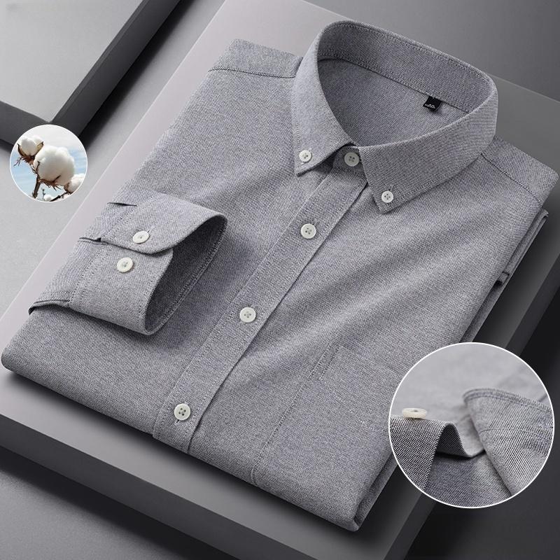 100%Cotton Men's Oxford Shirt Long Sleeved For Male Comfort Breathable Classic Regular Fit Casual Social Shirts Men Clothing