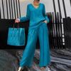 Damen Royalblau V-Ausschnitt Langarm Top und Weite Hosen Set