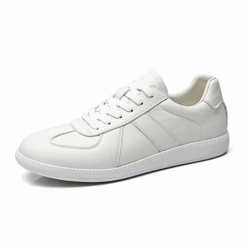 Men'S Full Genuine Top Layer Cowhide White Skate Shoes, Korean Fashion Trendy German Trainers, Versatile All-Leather Casual Daily Sneakers