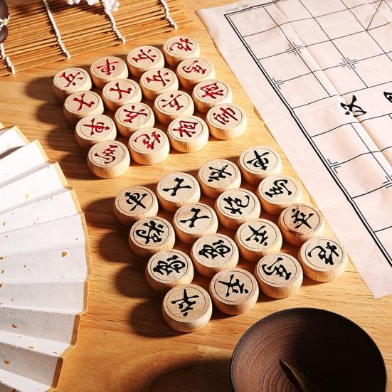 1 Set Wooden Chinese Chess with Plastic Paper Chessboard Travel Traditional Chinese Xiangqi Chess Pieces Strategy Board Game Teens Adults Gift