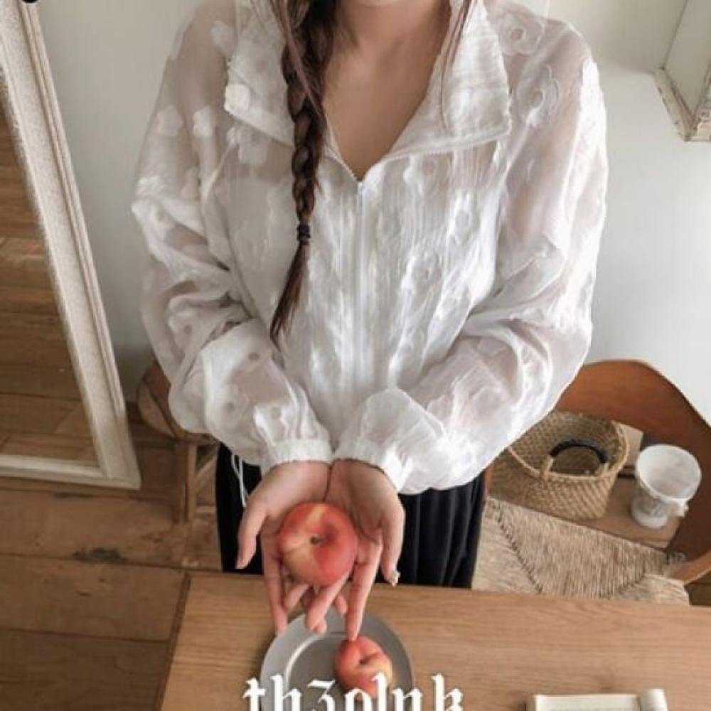 The Pink Women Flower Lace Embroidery Windbreaker Jacket