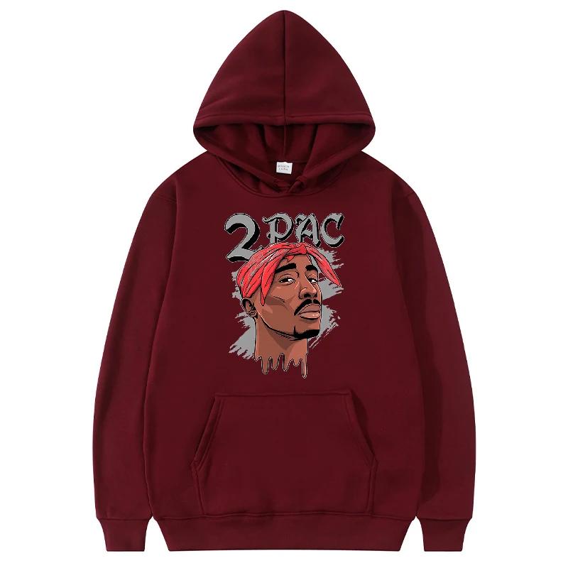 Tupac 2PAC Letter Printed Hoodies Men Fashion Long Sleeve Sweatshirts Women Casual Harajuku Streetwear Hooded Pullover Sudaderas