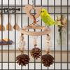 Colorful Hanging Parrot Bird Toy Training Biting Chewing Accessory Handmade Natural Wood Bird Swing Hanging Wind Chime for Parrot