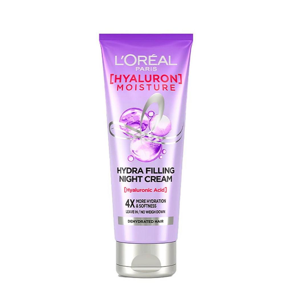 L'Oreal Paris Filling Night Cream, Leave In Hair Cream with Hyaluronic Acid, For Dry & Dehydrated Hair, Adds Shine & bounce, 72H Hydra, 180ml