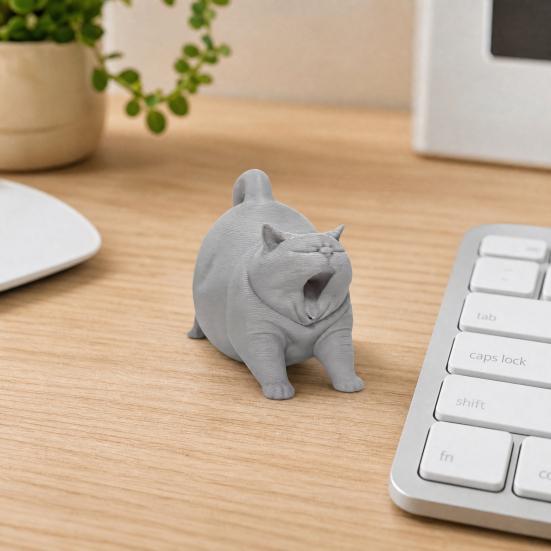 2 ks Sošky zívající kočky, 3D tištěné figurky zívající tlusté kočky, Roztomilá soška kočky Domácí dekorace na stůl Dárek pro milovníky koček