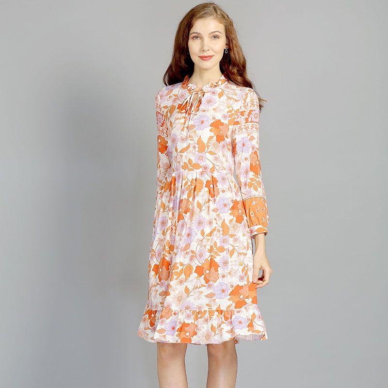 

Women s New Artificial Cotton Printed Dress Long-Sleeve Orange S 45.00 kg-55.00 kg