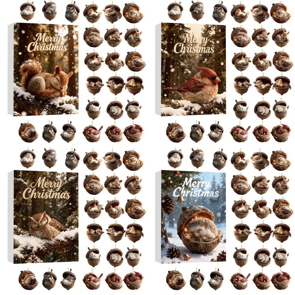 Weihnachts-Tier-Adventskalender Acryl-Hängeornament Geschenk für Kinder und Freunde