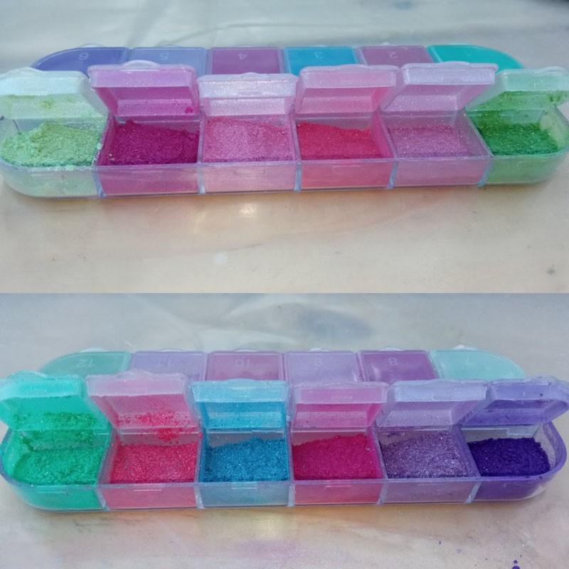 12 Grids/Box Nail Glitter Colorful Mirror Effect Shimmer Mermaid Pearl Powder Chrome Pigment Dust Fine Glitter Polish Nail Decor