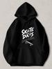 Black Pullover Hoodie with Skate Days Cool Ride Graphic SK8 Streetwear Sweatshirt with Kangaroo Pocket for Casual Wear