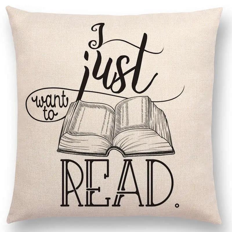 Tea Reading Books Pillow Case Home Decor Linen/cotton Cushion Cover Designer Pillow Cover for Sofa Bedroom Housse De Coussin