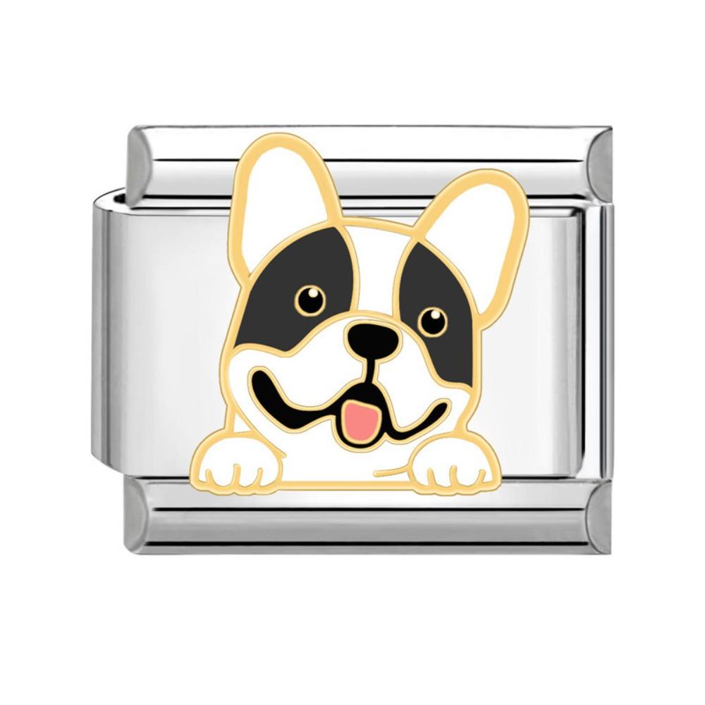 9mm Italian Modular Bracelet Links Beads Stainless Steel Dog Charm Connector Modular Design Stainless Steel Bracelet Family Gift
