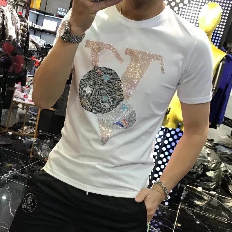 Unisex's Summer Plus Size Hip-Hop T-Shirt Personality Hair Stylist Street Cartoon Fashion Trend Hot Diamond Short Sleeve