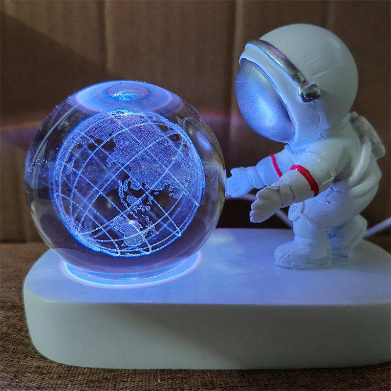 Astronaut Creativ 3D Minge de Cristal Led Lumină de noapte pentru Dormitor Copii Planetă Spațiu Lampă Sistem Solar USB Cadou de Crăciun pentru copii