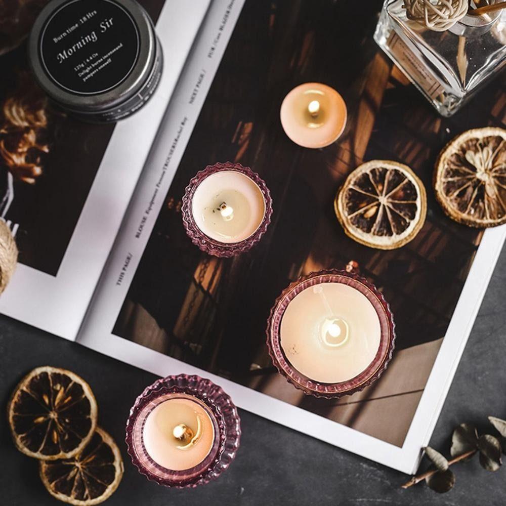 Clear Double Head Candle Holder Vertical Pattern Glass Candle Holder  Home Decoration