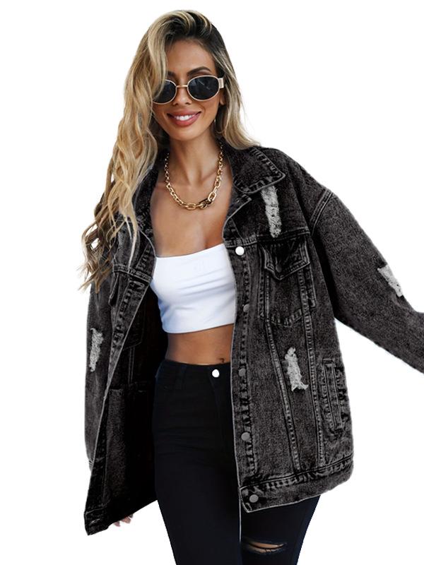 Giacca di Jeans Strappata Elegante Xintang – Design Europeo e Americano di Alta Gamma per Donna