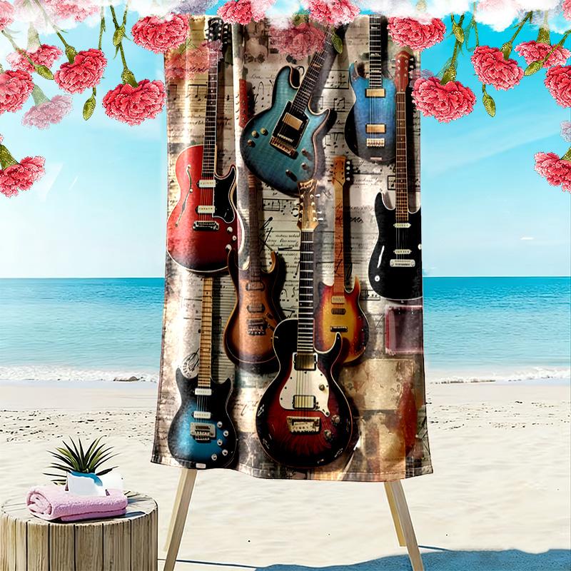 Fire Guitar Print Beach Towel, Large Soft Quick Dry Towel for Beach Camping Swimming