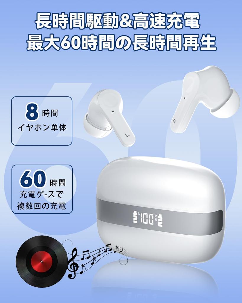 Bluetooth Earphones, Wireless Earbuds, Bluetooth 5.4+EDR, Hands-Free Calling, Built-in Microphone, Touch Control, AI Smart ENC Calling, 90 Hours of