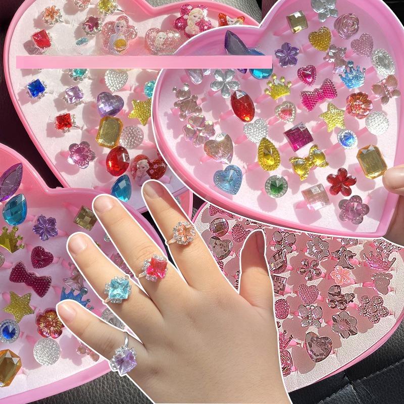 Children's ring little princess cute girl gemstone cartoon jewelry little girl baby shiny rhinestone ring