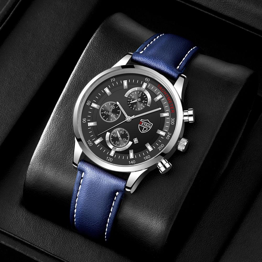 Men'S Watch Strap Date Luminous Quartz Watch Non-Mechanical Trinocular