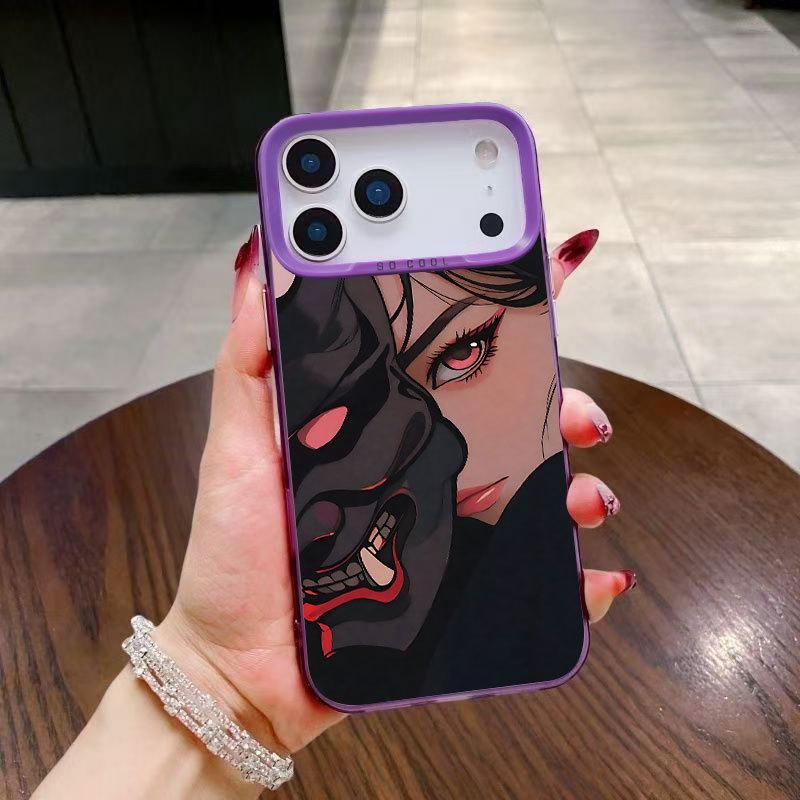 Silver Cartoon Masked Girl Phone Case for iPhone 17, 16 Pro Max, 15 Pro, 14, 13
