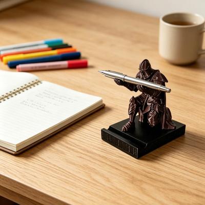 Porte-stylo Chevalier à genoux, Organisateur de bureau Guerrier en armure imprimé en 3D, Repose-stylo Exécutif pour bureau, Cadeau de décoration médiévale