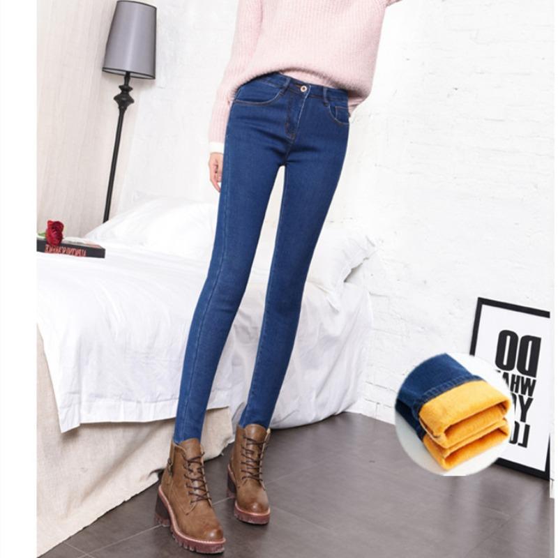 High-waisted velvet jeans for women in winter, new thickened pants with velvet m catties