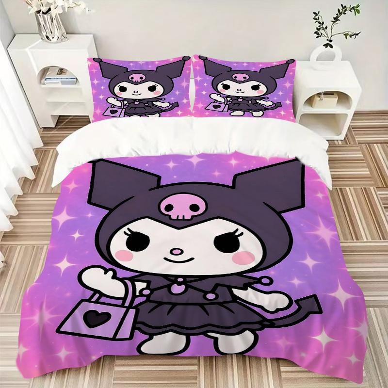 3pcs Kuromi's Halloween Adventure Quilt Cover Set (1 Quilt Cover + 2 Pillowcases Without Pillow Core), High-Definition Printing for Home and Dorm