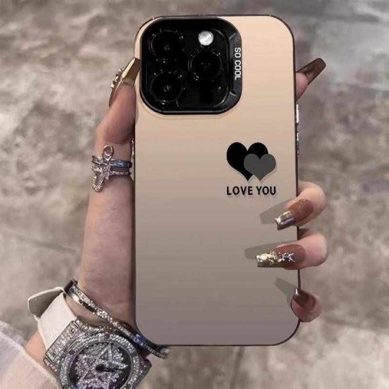 The new colored silver simple double love is suitable for Apple 16promax mobile phone case iphone15 Europe and America 14/13x