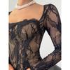 Xiyin Nian Square Neck Lace Splicing Split Fork Waist Skinny Long Sleeve Hip Wrap Zipper Dress