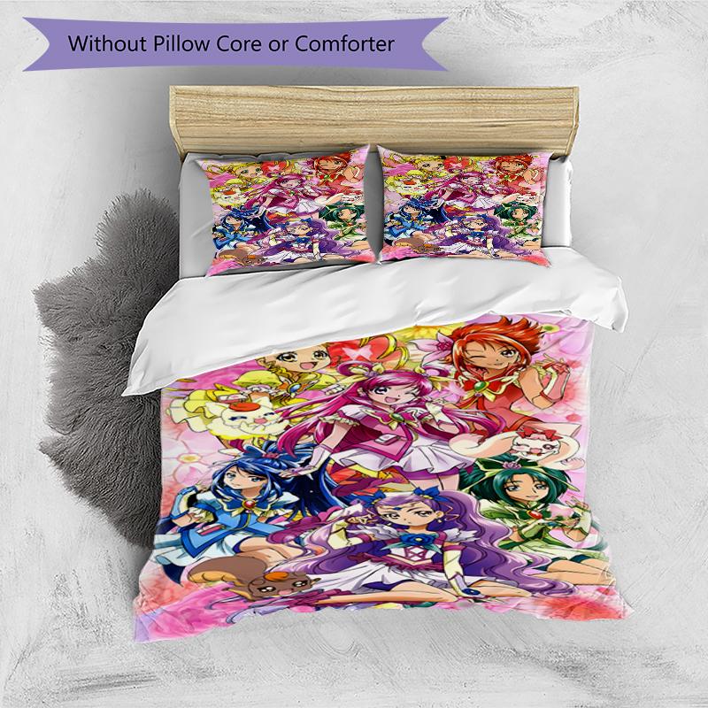 3pcs Pretty Cure2 Design Cover Set - HD Printed Bedding with 1 Cover and 2 Pillowcases - Perfect for Home and Dorm Decor