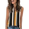 Women's Casual Fashion Summer Color Block Stitched Print Tank Top V-neck Sleeveless Button Top