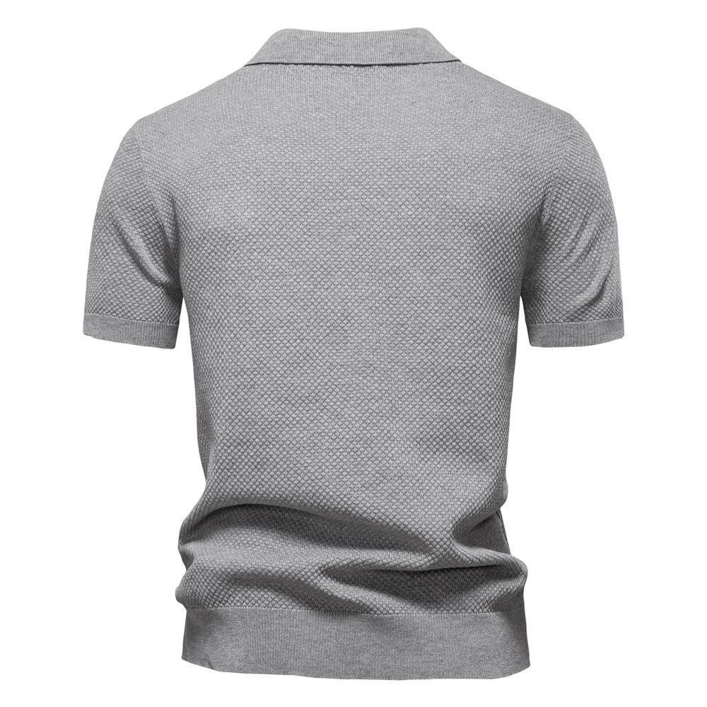 Camel Summer Embroidery Large Pineapple Pattern Woolen Polo Sweater for Men's Business, Seagull Collar, Men's Short Sleeve Sweater