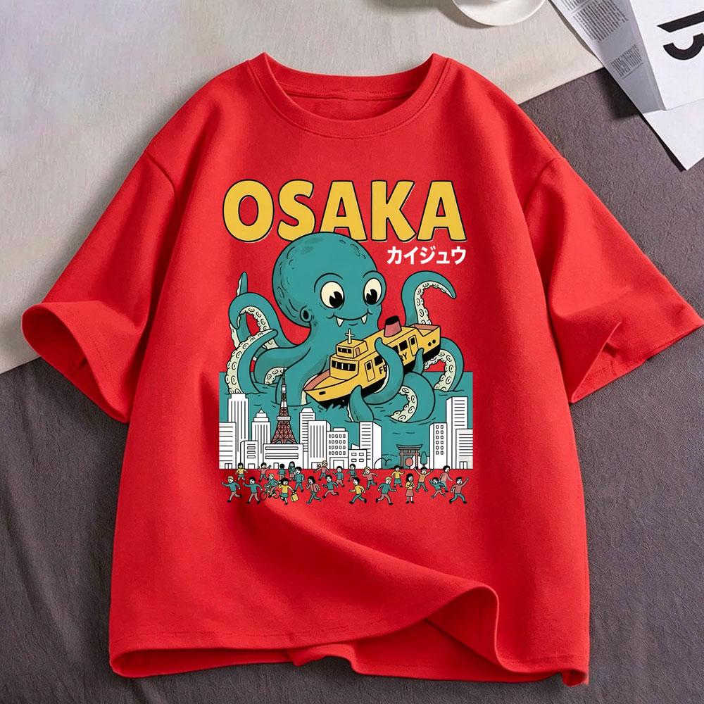 Osaka Dotonbori Drunken Octopus Funny Meme T Shirts Japanese Style Food Lover Tshirt Cotton Vintage Loose Short Sleeve Tshirts