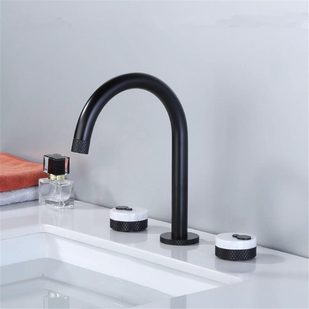 Black Bathroom Faucet Widespread Basin Faucet Sink Tap Brass Marble Bathroom Sink Faucet 3 Hole Brass Chrome Hot Cold Water Tap