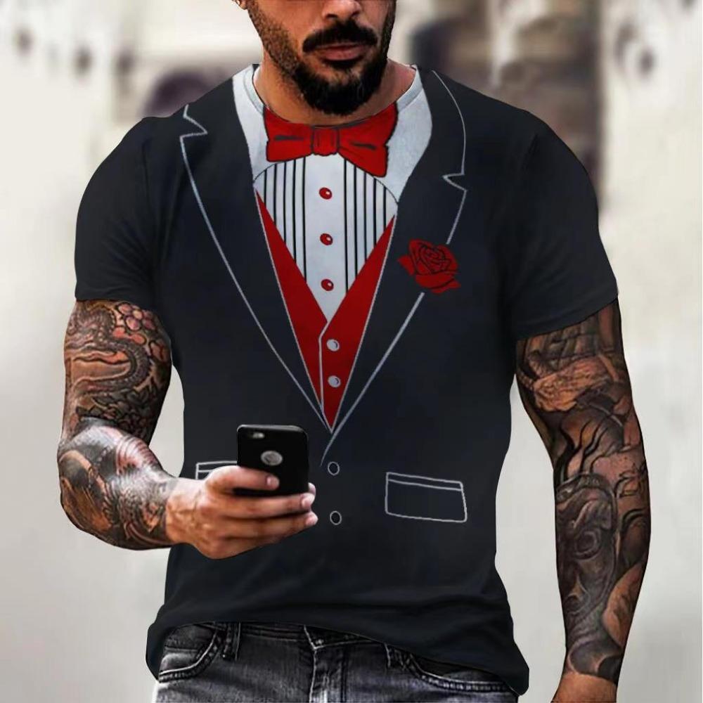 Fashion Men's T-shirts 3d Print Suit And Tie Pattern Plain Short Sleeved T-shirt For Men's Clothing High Street Streetwear Tops