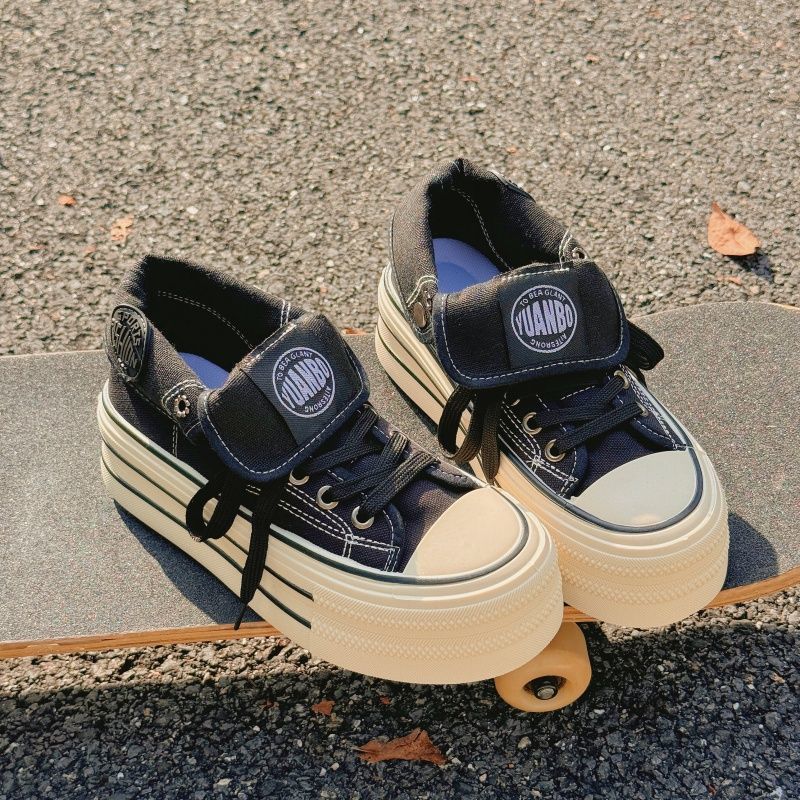 Japanische High-Top-Canvas-Schuhe, neue Mädchenschuhe, vielseitige Plateau-Schuhe, Ins-Stil, großer Zehenbereich und dicke Sohle