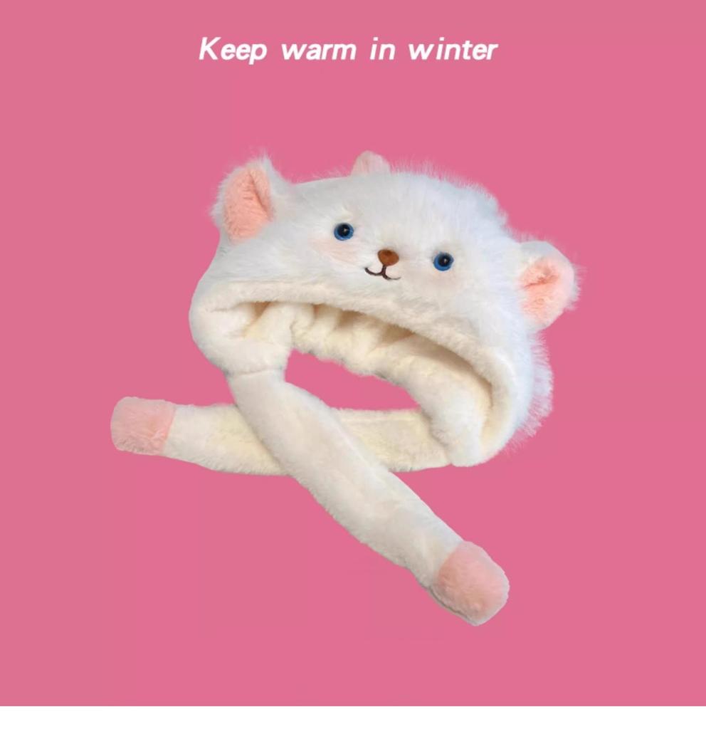 Lamb Plush Women’s Winter Hat with Moving Cartoon Ears – Warm & Cute Ear Protection