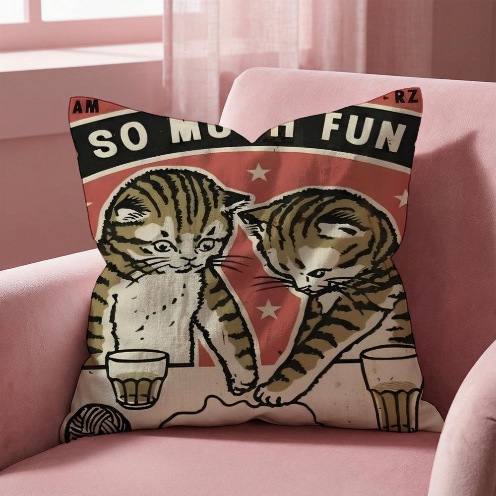 Cheers Drunk Cats Cushion Cover Multi-Scene Pillow Cover for Home & Car - Reversible, Soft & Durable for Daily Use
