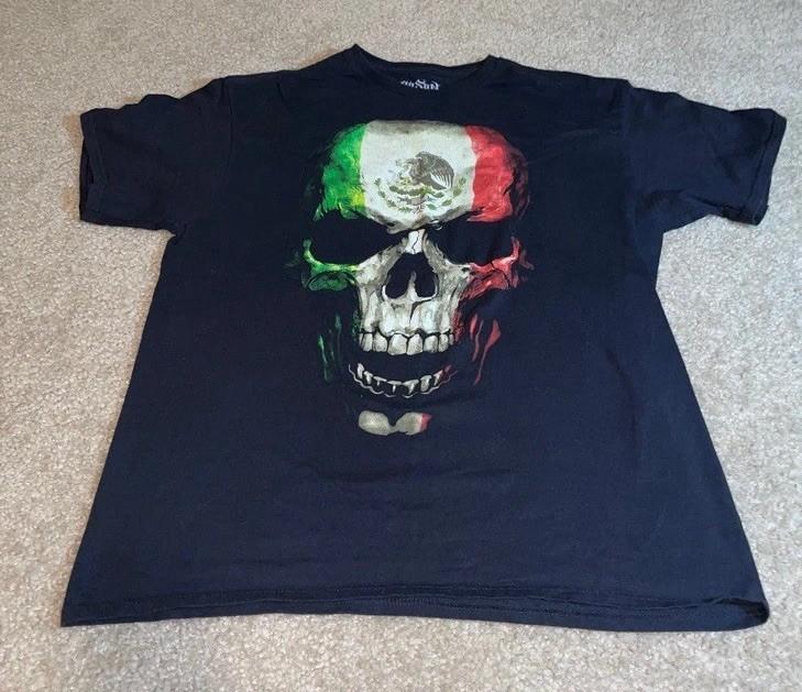 Fifth Sun Mexican Flag Skull T -Shirt Mens Size L PP-2177 Unisex T-Shirt L