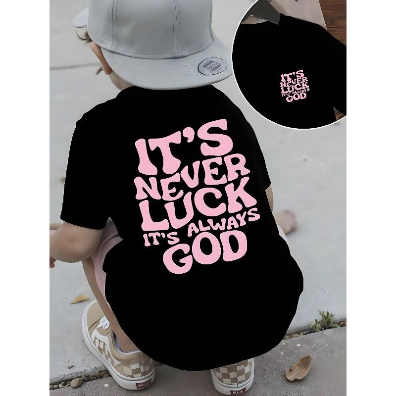 

European Size Boys God s Luck Letter Print Sporty Casual Versatile Short Sleeve T-Shirt 98cm чёрный