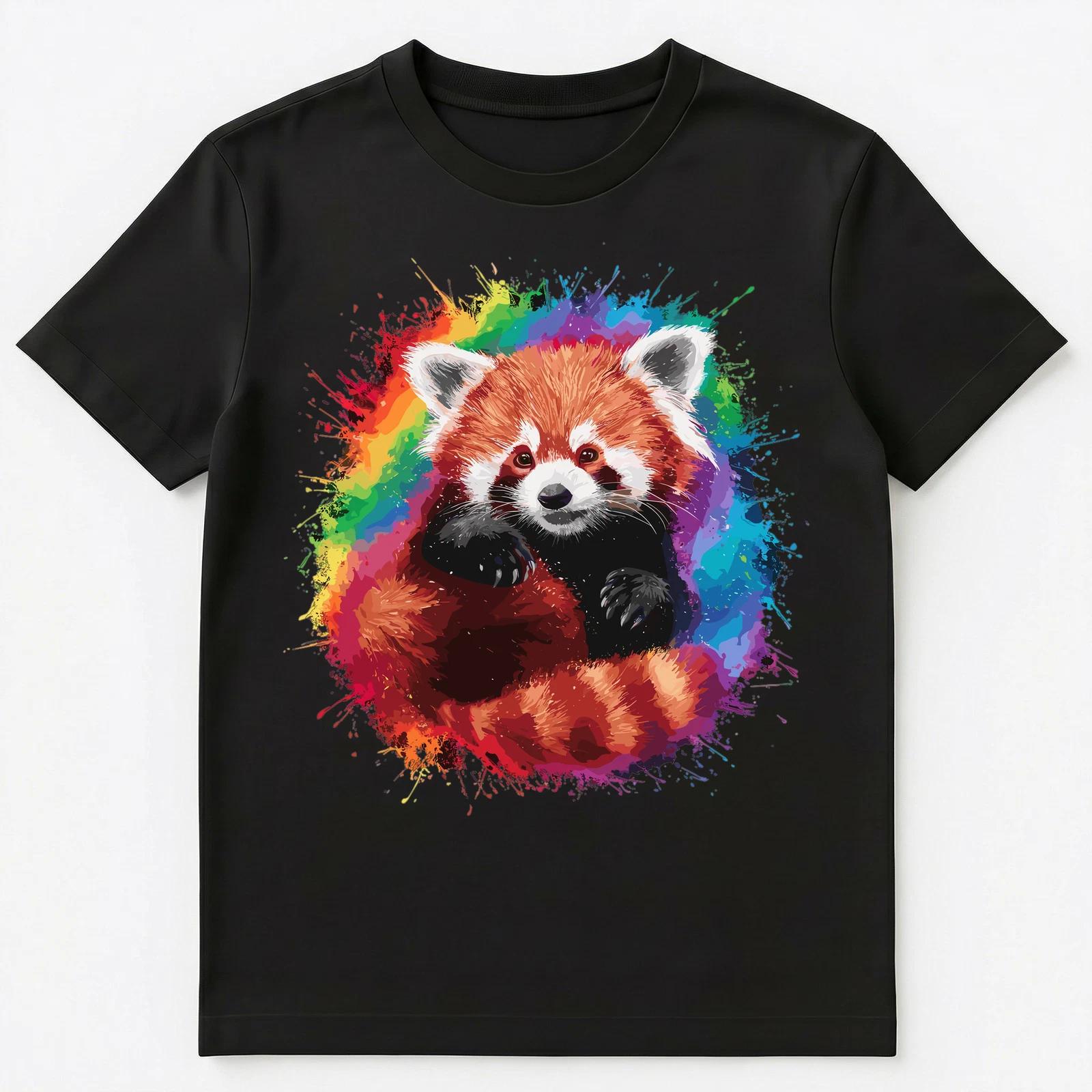 

Colorful Paint Splash Cute Red Panda Art Graphic Unisex T-Shirt 4XL