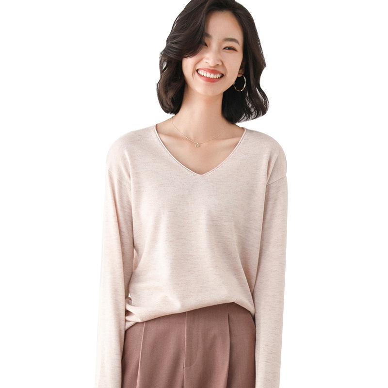 Spring and Autumn Knitwear Women's Round/V Neck Loose Sweater Women's All-match Bottoming Shirt Comfortable Women's Clothing
