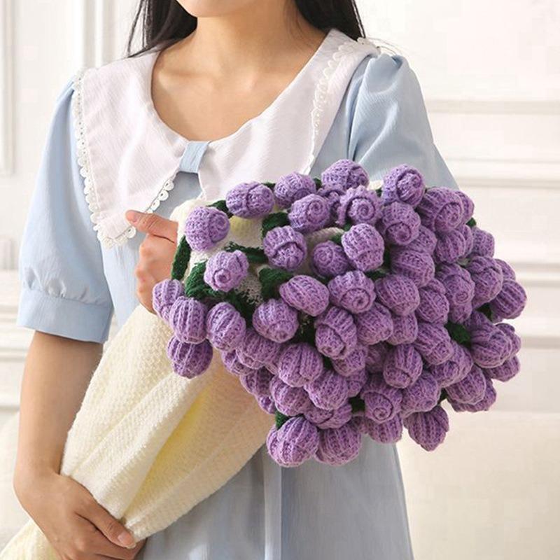 60/80/110/160cm Finished Rose Bouquet Blanket Knitted Nap Throw Blanket Gift for Girlfriend Best Friend Holiday Present with Gift bag