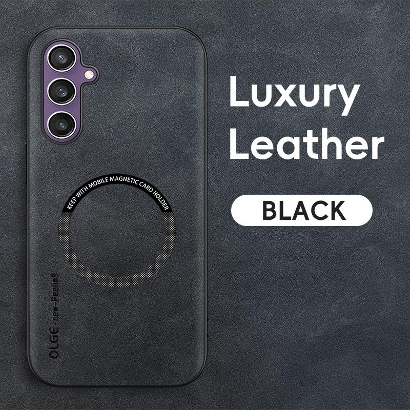 Luxury Leather For Magsafe Magnetic Wireless Charging Phone Case For Samsung Galaxy S26 S25 S24 S23 S22 Ultra Plus Back Cover