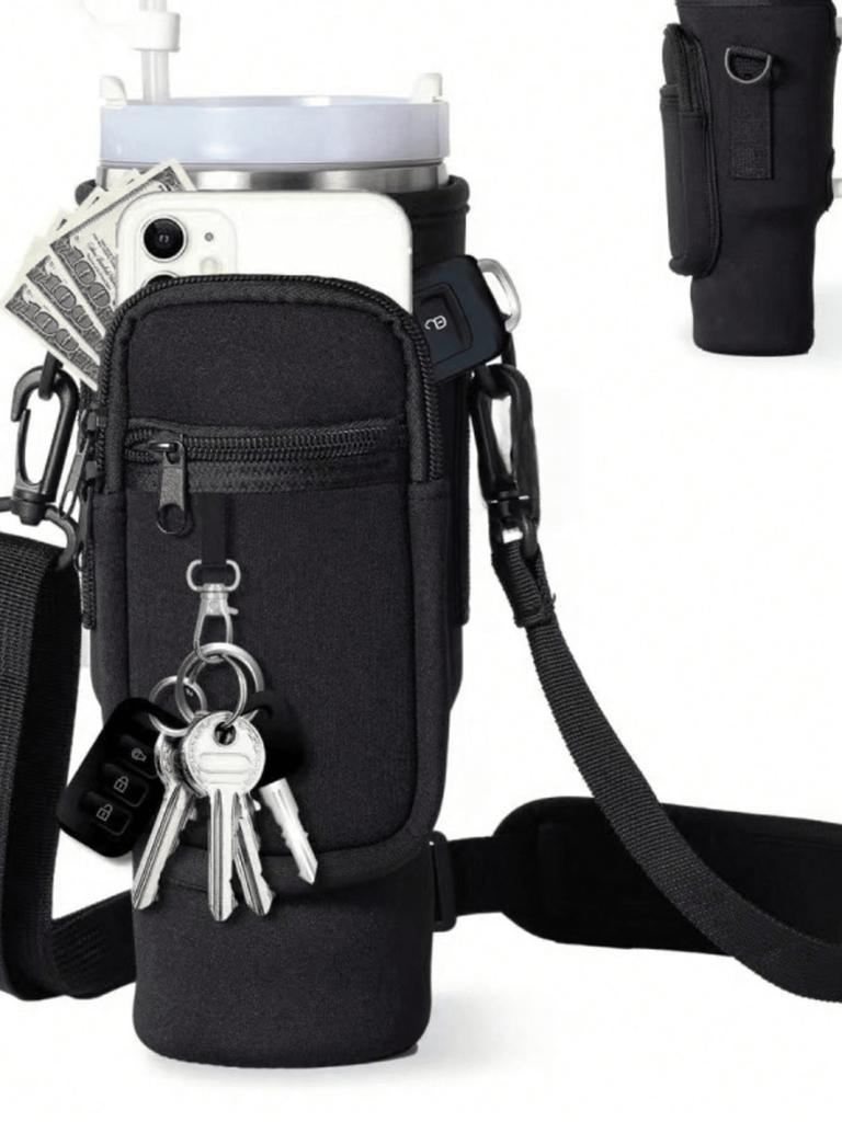 1PC Water Bottle Carrier Bag With Phone Pocket,Suitable For 40/30 Oz Tumbler With Handle With Adjustable Strap Bollus Hiking Travelling Camping
