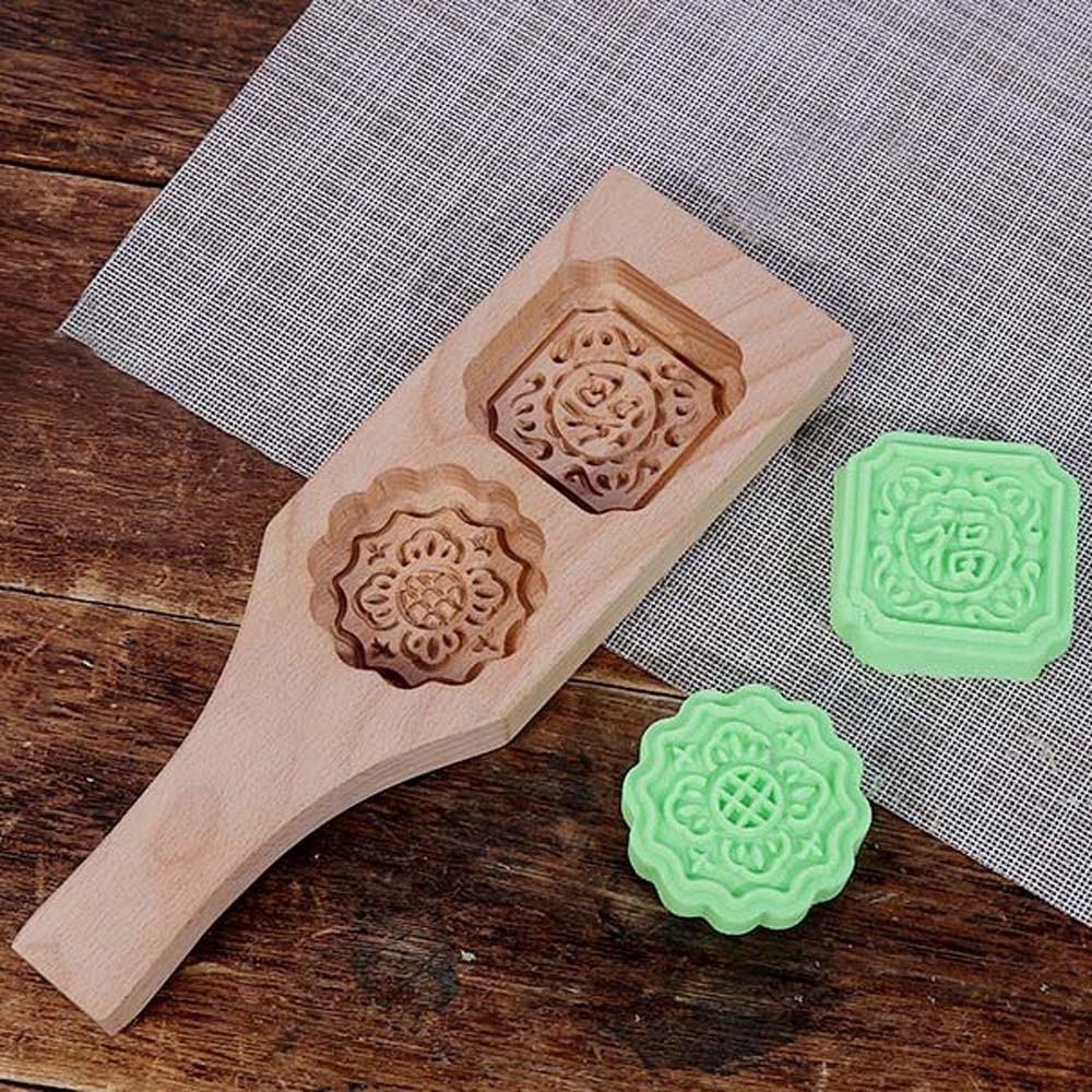 Double Slot Wooden Mooncake Mold Clear Texture Traditional Dessert Press Kitchen Gadgets