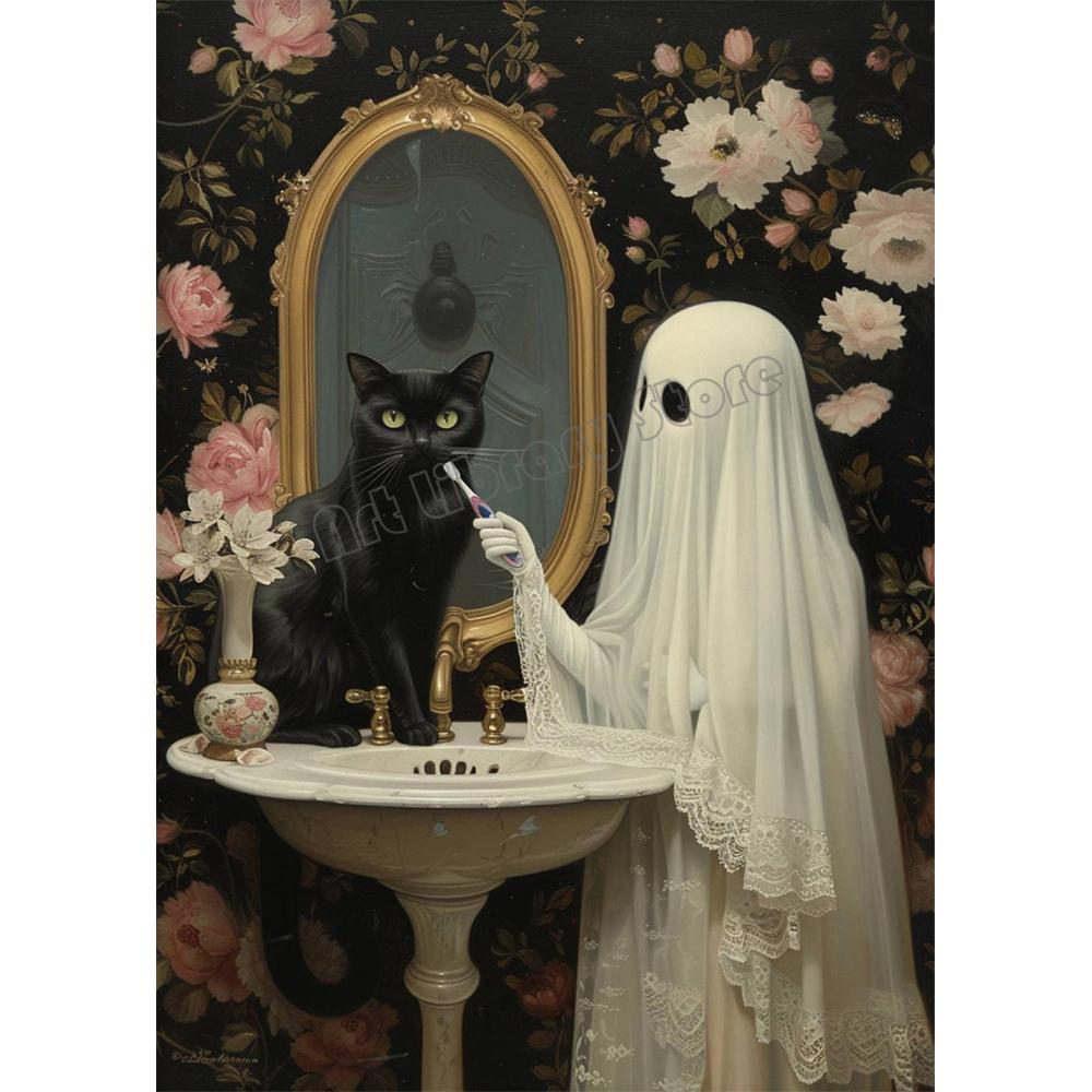 DIY 5D Diamond Painting Mosaic Cute Ghost and Black Cat Full Drill Embroidery Butterfly Art Kit Portrait Handicrafts Cross Stitch Decor Gift